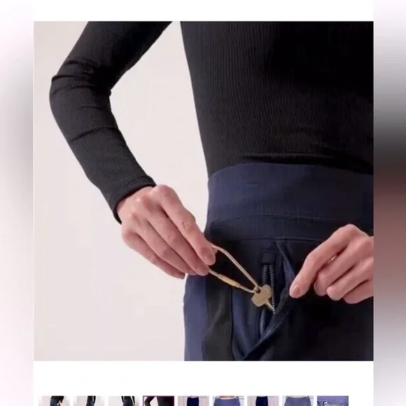 Athleta NEW Venice Wide Leg Color Block pant, Navy with Black Side Trim. Pockets - Picture 3 of 14